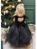 Black Velvet Feather Keyhole Back Pretty Flower Girl Dress